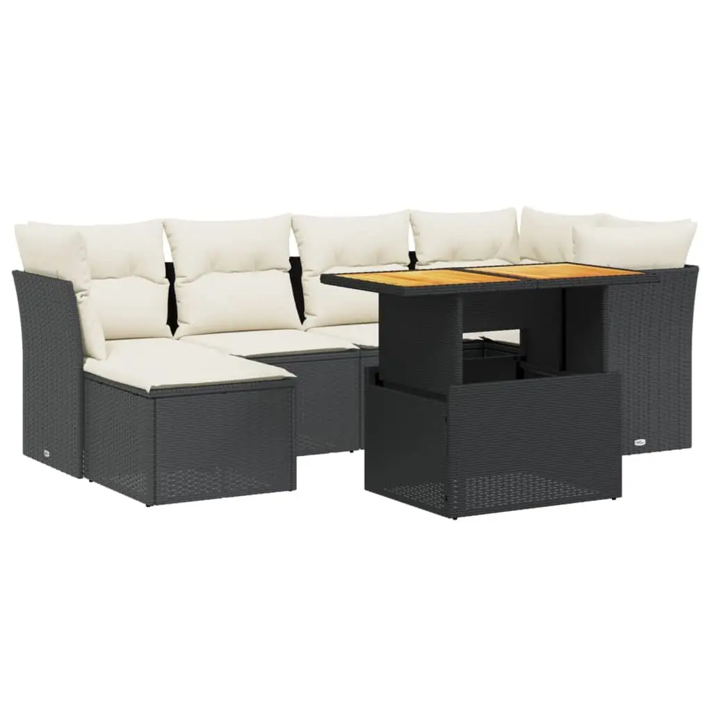 Garden Sofa Set 7 Piece Outdoor Furniture Black Poly Rattan Patio Seating