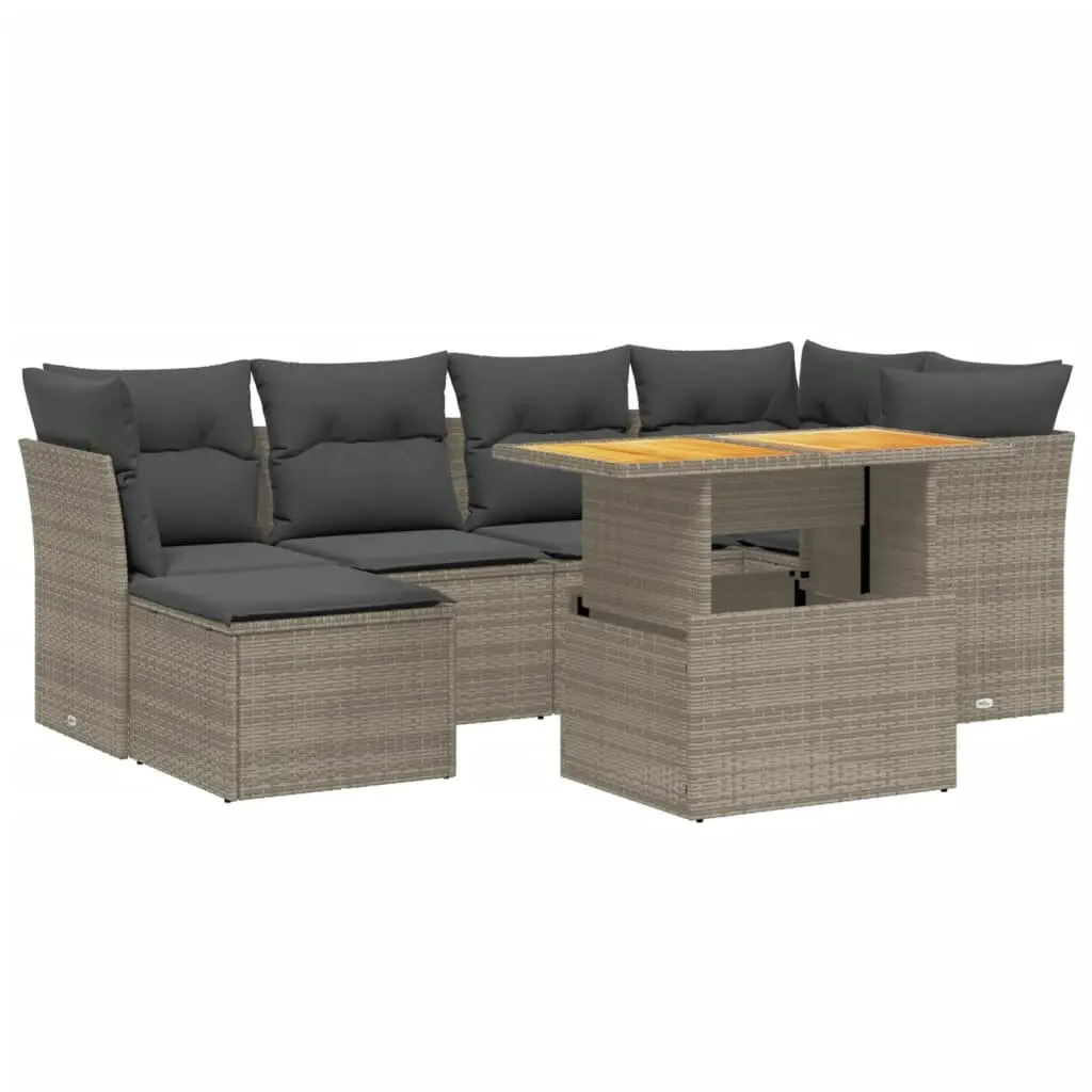 7 Piece Modular Outdoor Sofa Set with Removable Cushions Grey Rattan Patio Furniture