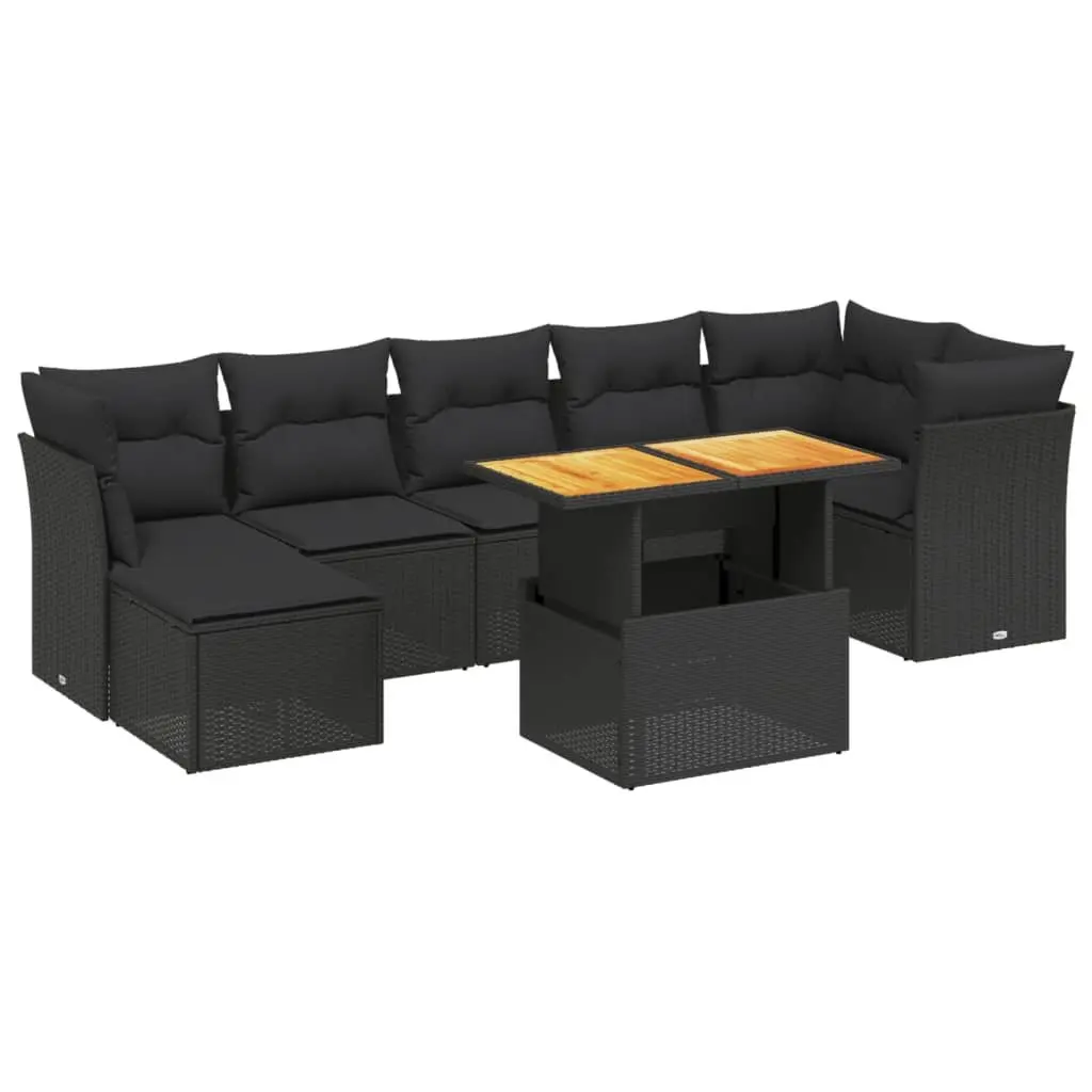 Garden Sofa Set Modular Black PE Rattan 8 Piece