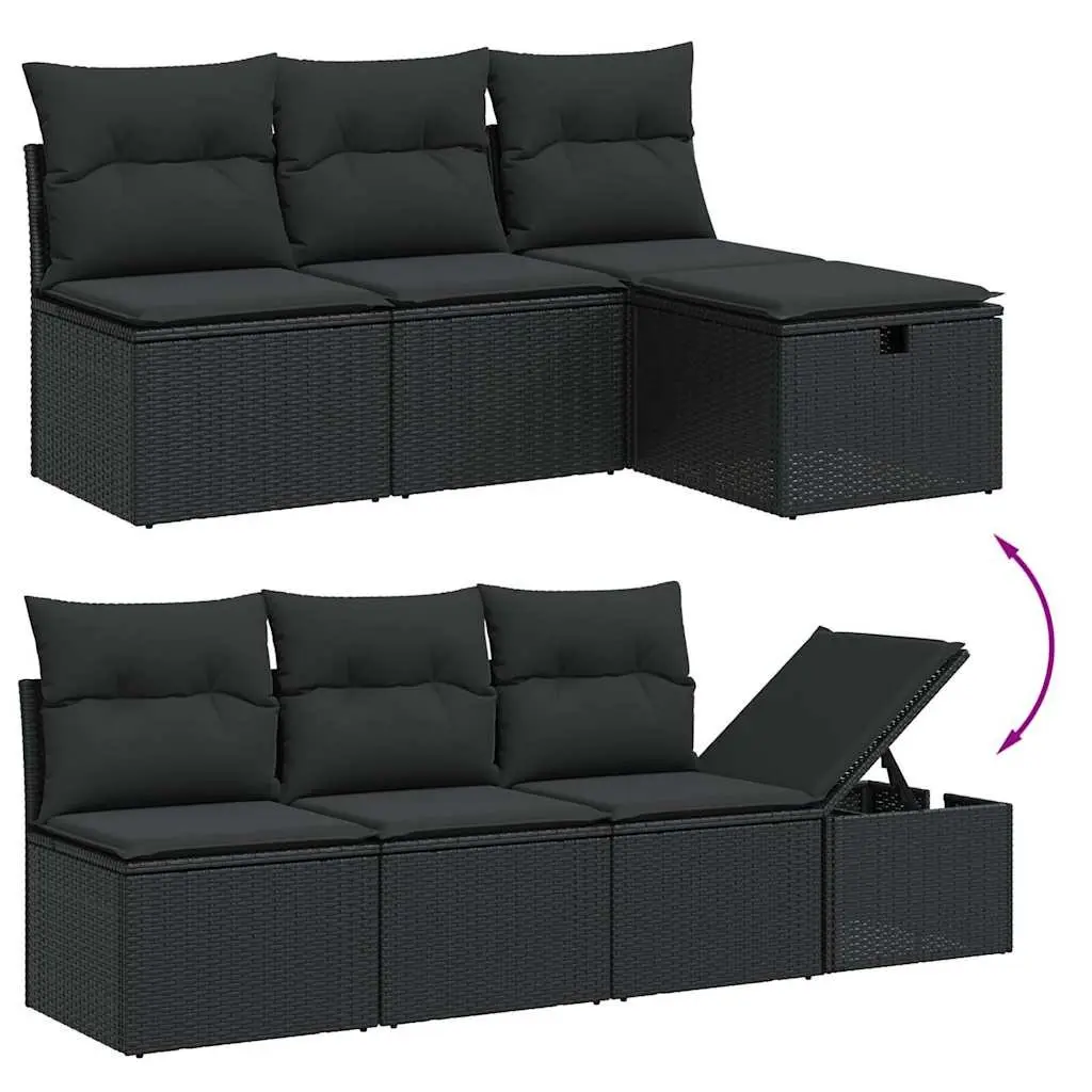 Garden Sofa Set Modular Black PE Rattan 8 Piece