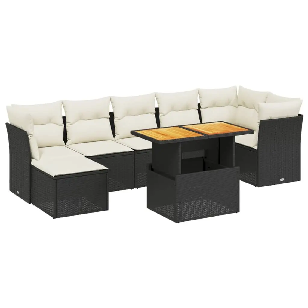 Garden Sofa Set 8 Piece Outdoor Furniture Black Poly Rattan Modular Patio Lounge
