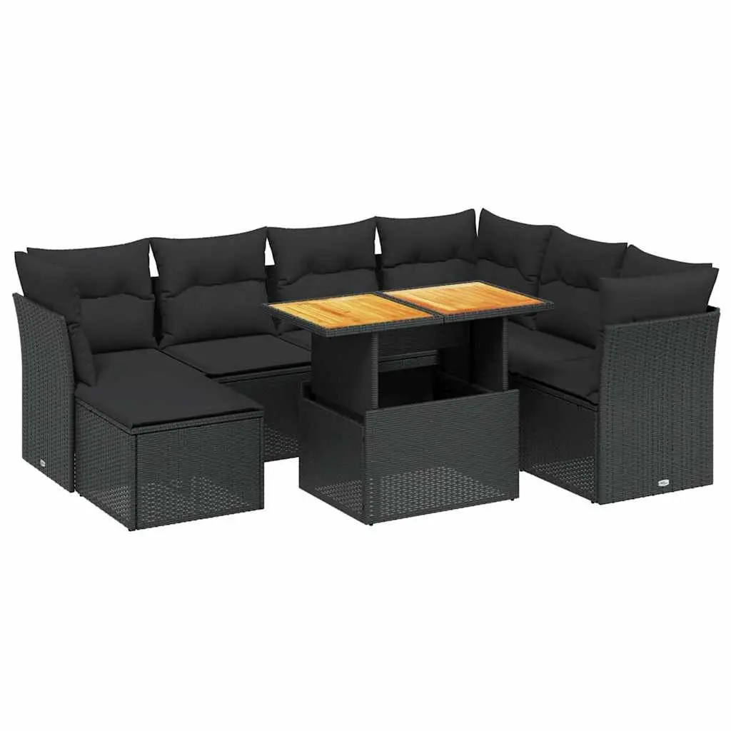 Garden Sofa Set 8 Piece Outdoor Patio Furniture with Cushions Black Rattan