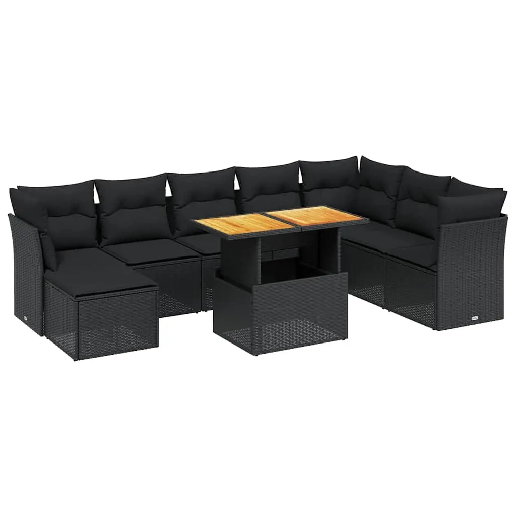 9 Piece Modular Garden Sofa Set with Weather Resistant Black Poly Rattan and Adjustable Table for Custom Outdoor Arrangements