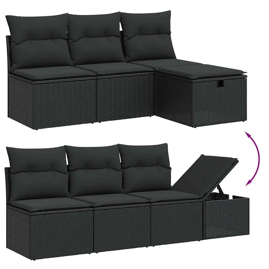 9 Piece Modular Garden Sofa Set with Weather Resistant Black Poly Rattan and Adjustable Table for Custom Outdoor Arrangements