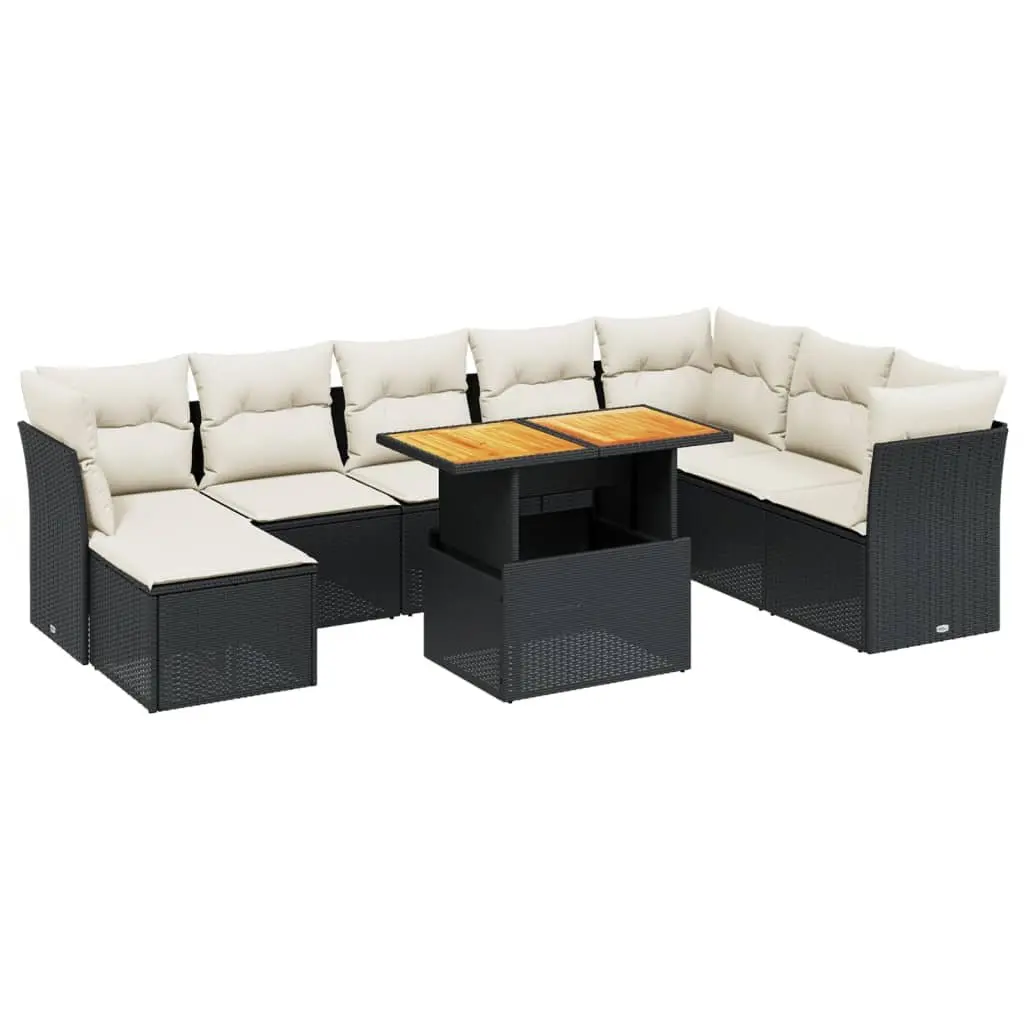 Garden Sofa Set Modular Sectional with Cushions Black 9 Piece