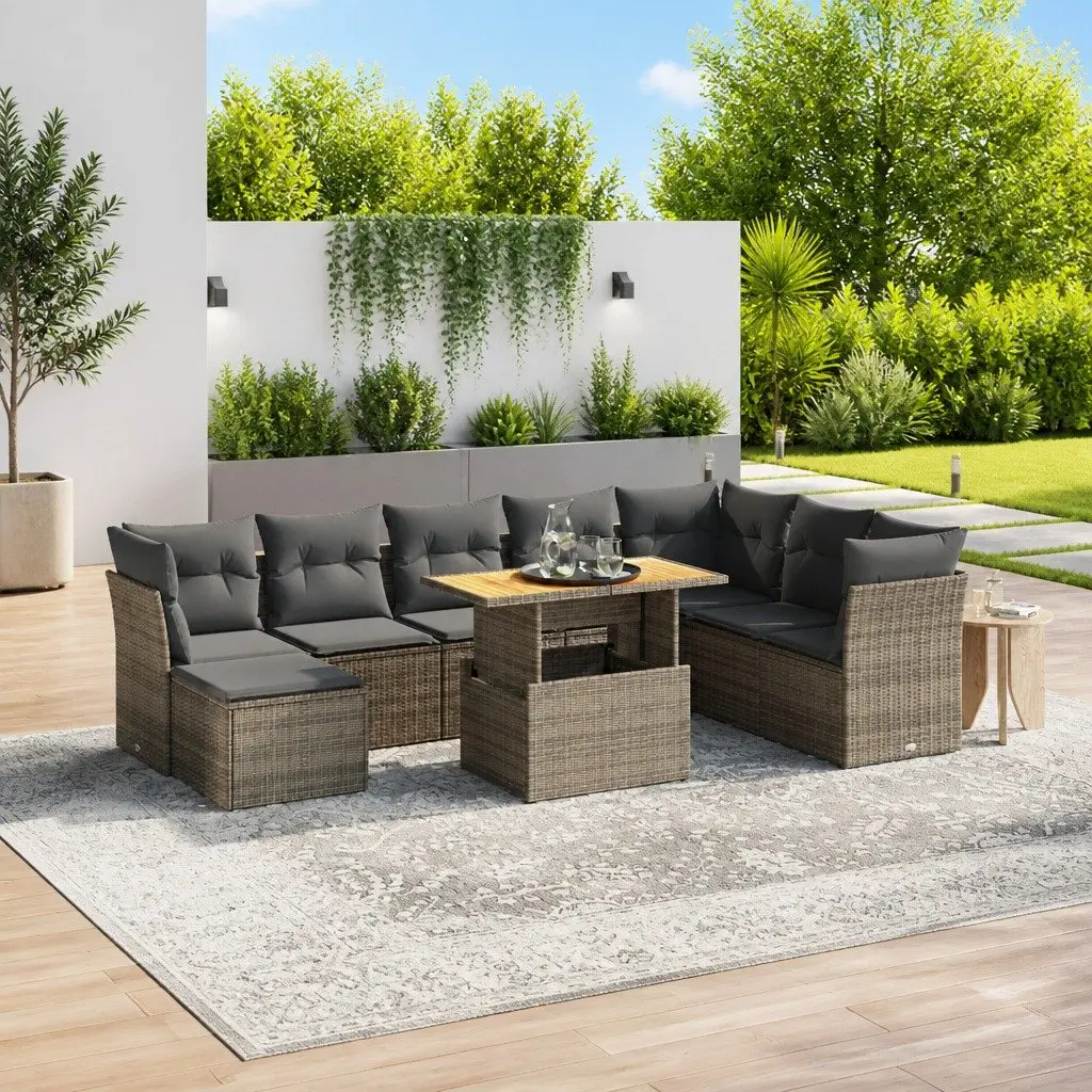 Garden Sofa Set 9 Piece Outdoor Furniture Grey Poly Rattan Modular Patio Lounge