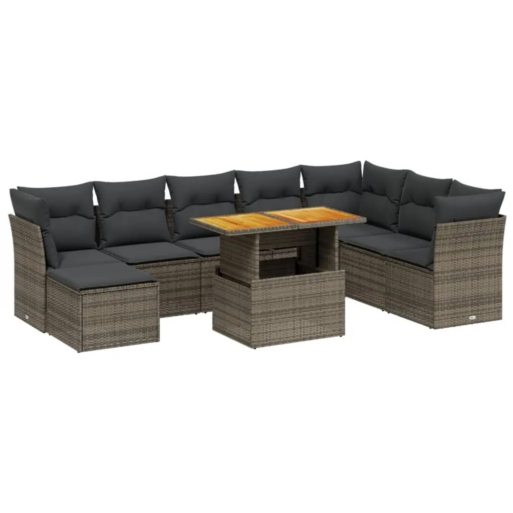 Garden Sofa Set 9 Piece Outdoor Furniture Grey Poly Rattan Modular Patio Lounge