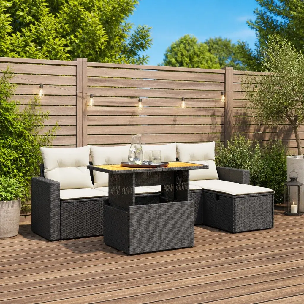 Garden Sofa Set 6 Piece Outdoor Furniture Patio Black Poly Rattan Modular