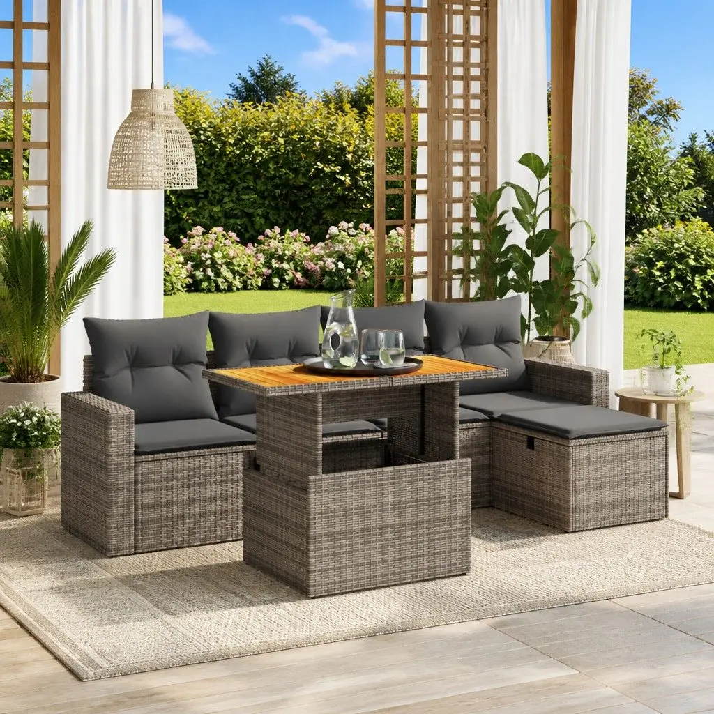 Garden Sofa Set 6 Piece Outdoor Furniture Patio Grey Poly Rattan Modular Seating