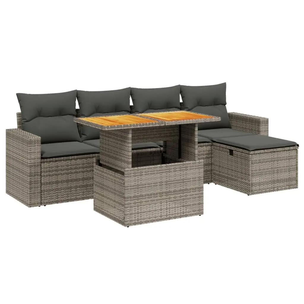 Garden Sofa Set 6 Piece Outdoor Furniture Patio Grey Poly Rattan Modular Seating