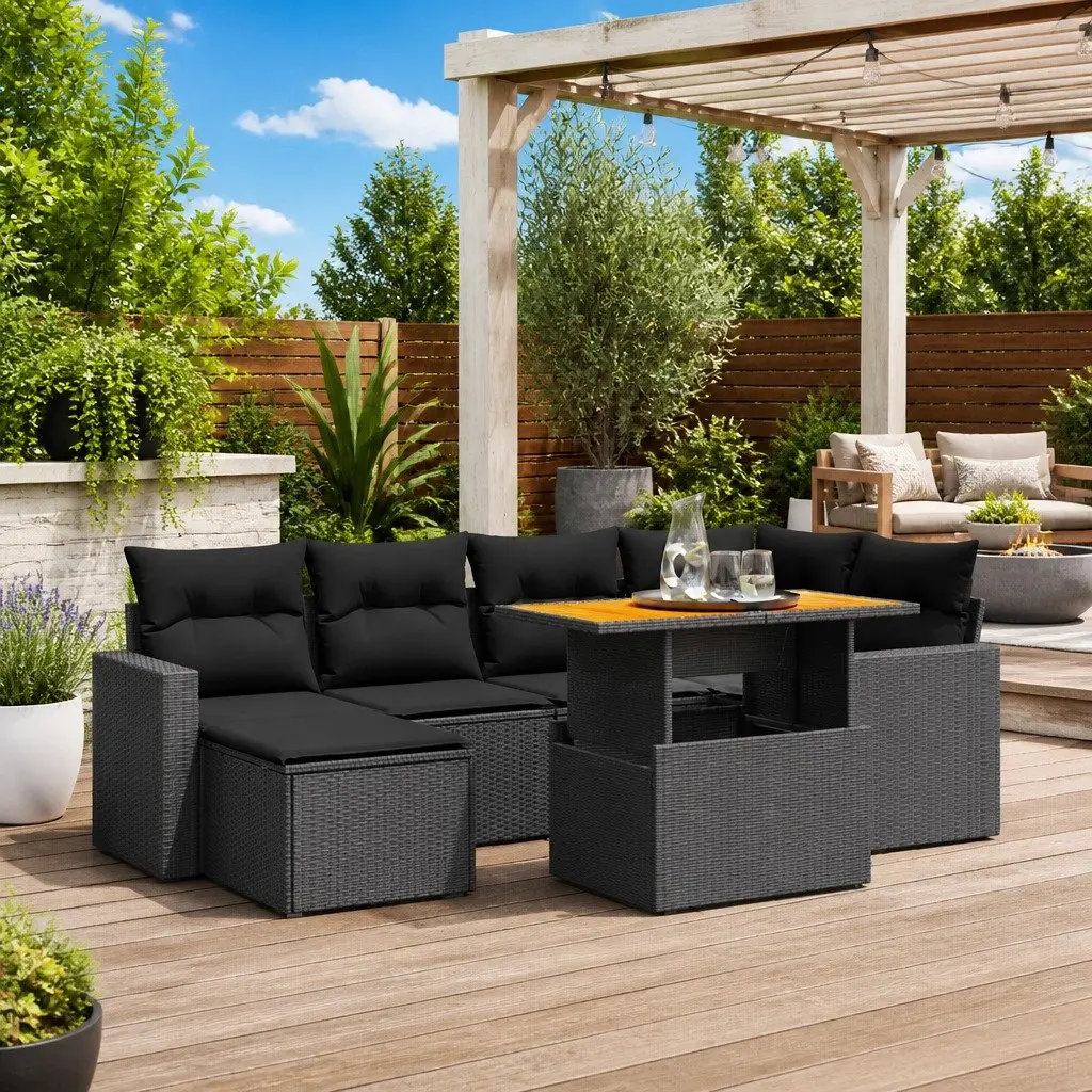 7 Piece Black Garden Sofa Set