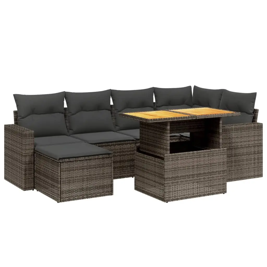 Garden Sofa Set 7 Piece Outdoor Furniture Patio Sectional Grey Poly Rattan