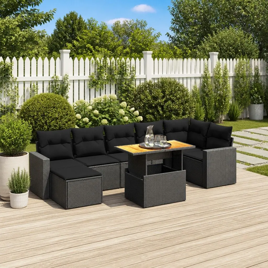 Garden Sofa Set 8 Piece Outdoor Furniture Patio Sectional with Cushions Black