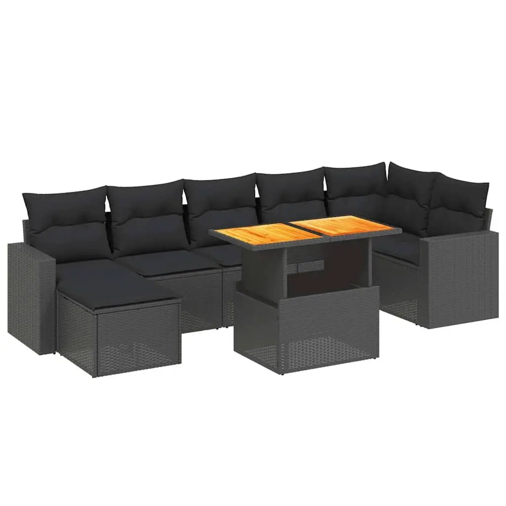 Garden Sofa Set 8 Piece Outdoor Furniture Patio Sectional with Cushions Black