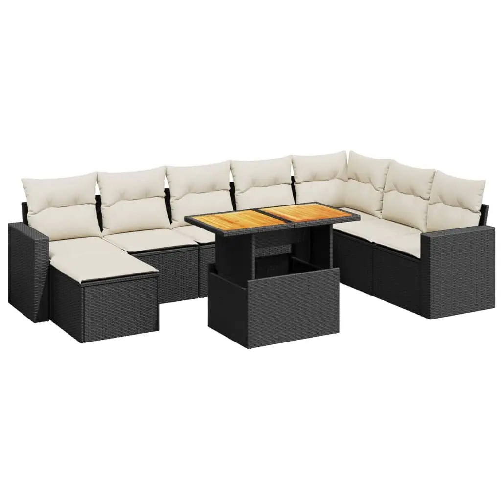 Garden Sofa Set 9 Piece Outdoor Furniture Patio Sectional with Cushions Black