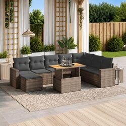 Friendly 9-Piece Grey Garden Sofa Set with Cushions