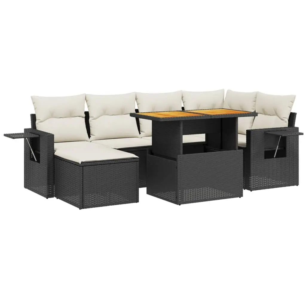 7 Piece Garden Sofa Set Modular Black PE Rattan Outdoor Patio Furniture with Cushions