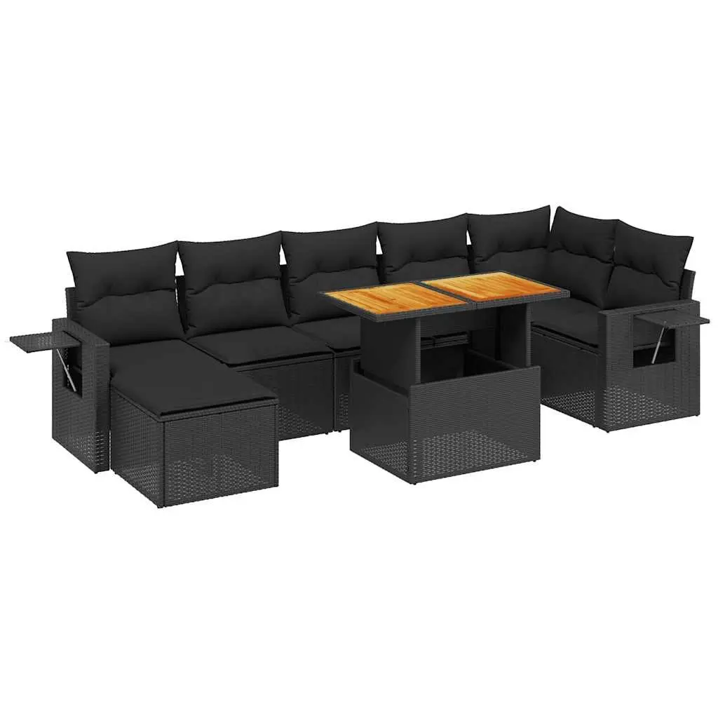 8 Piece Modular Outdoor Patio Sofa Set with Cushions Black