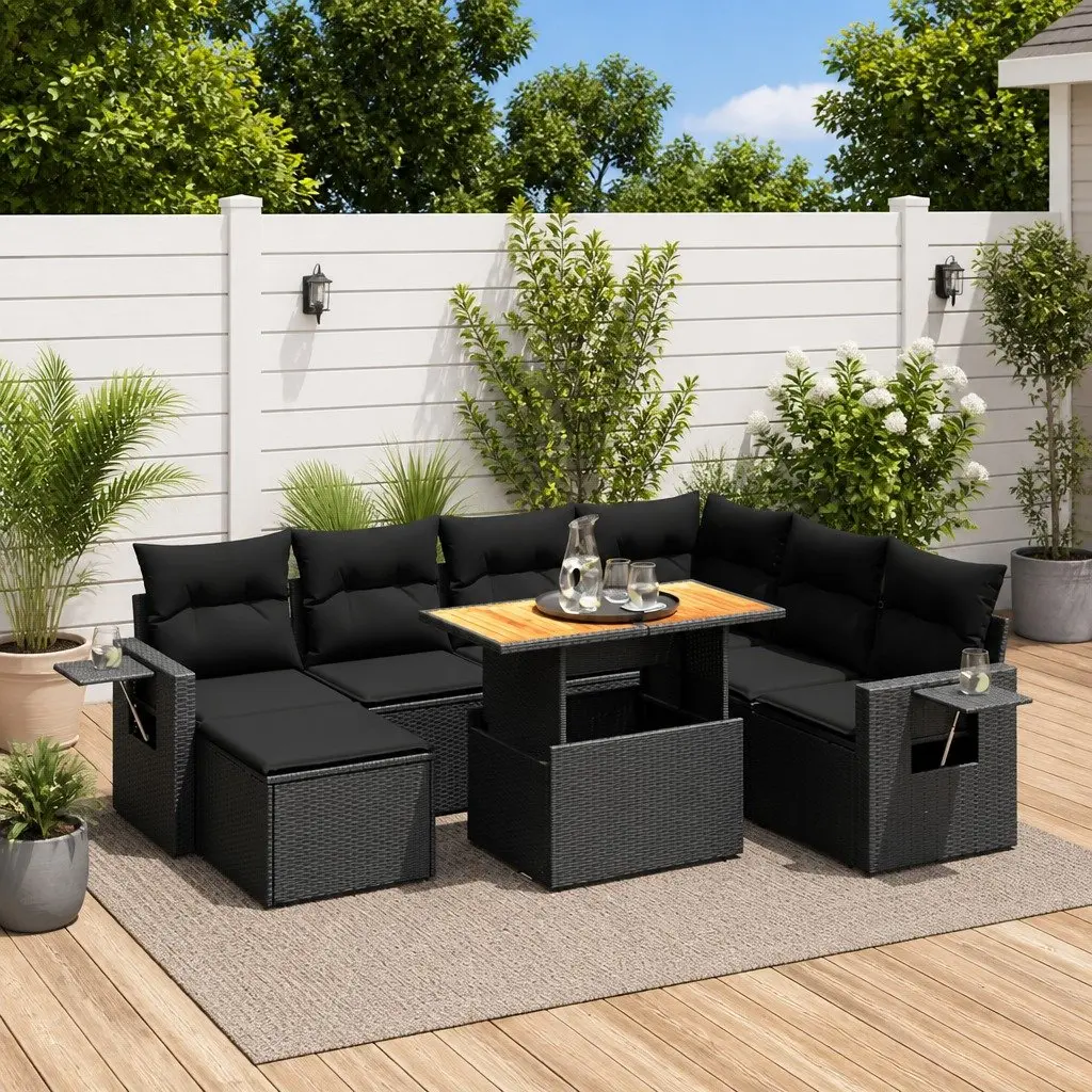 Garden Sofa Set 8 Piece Outdoor Furniture Black Poly Rattan Modular Patio Lounge