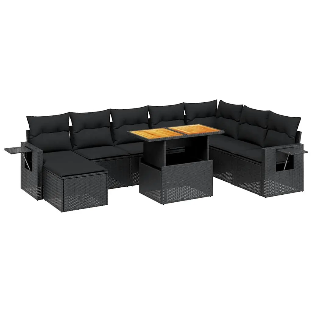 Garden Sofa Set 9 Piece Outdoor Furniture Patio Rattan Black with Cushions