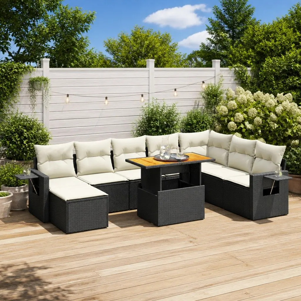 Garden Sofa Set 9 Piece Outdoor Furniture Patio Seating Black Poly Rattan