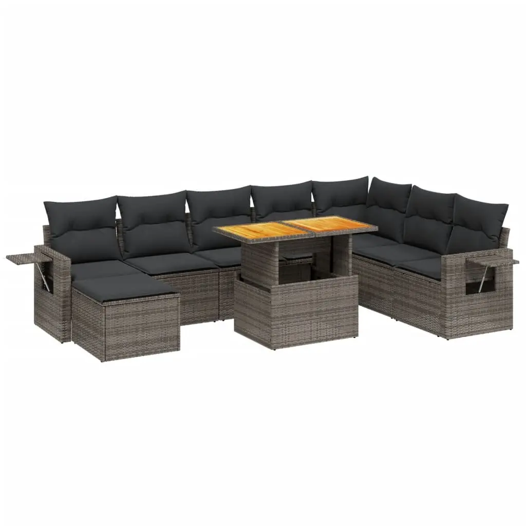 Garden Sofa Set 9 Piece Outdoor Patio Furniture with Cushions Grey Poly Rattan