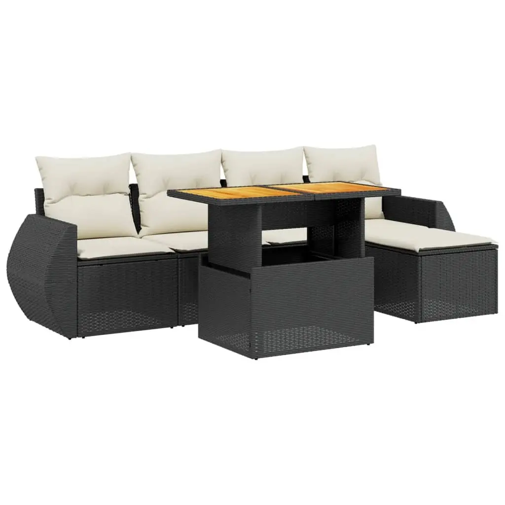 Garden Sofa Set 6 Piece Outdoor Furniture Black Poly Rattan Modular Patio