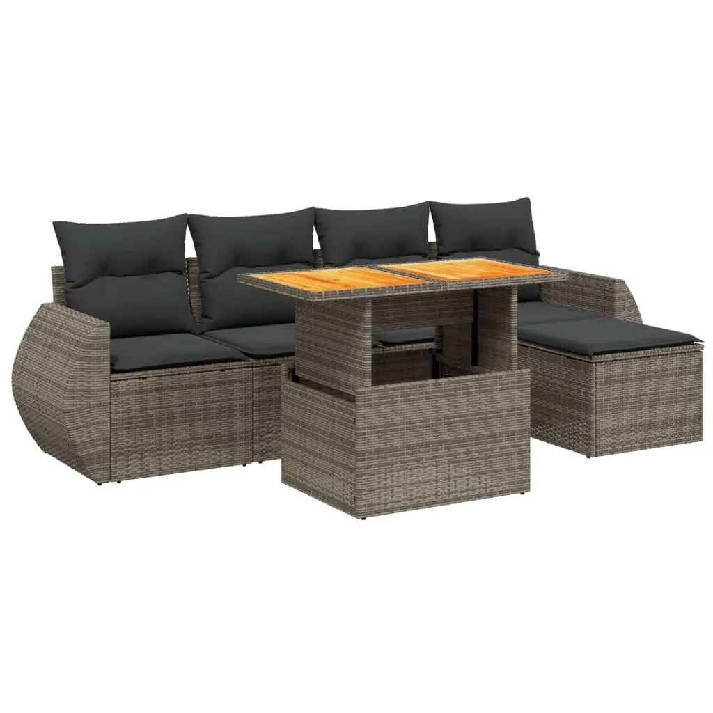 Garden Sofa Set 6 Piece Grey Outdoor Furniture Modular Patio Rattan Cushions