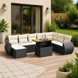 Outdoor Garden Sofa Set 9 Piece Patio Furniture Black Rattan Modular Lounge