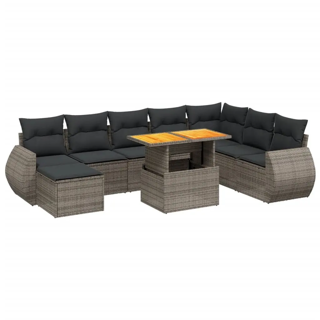 Modular Garden Sofa Set 9 Piece Grey Poly Rattan Outdoor Furniture with Adjustable Table