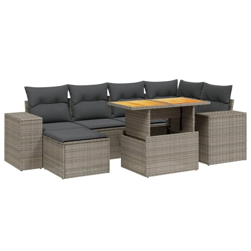 Modular Garden Sofa Set 7 Piece Grey Poly Rattan Outdoor Furniture Patio Seating