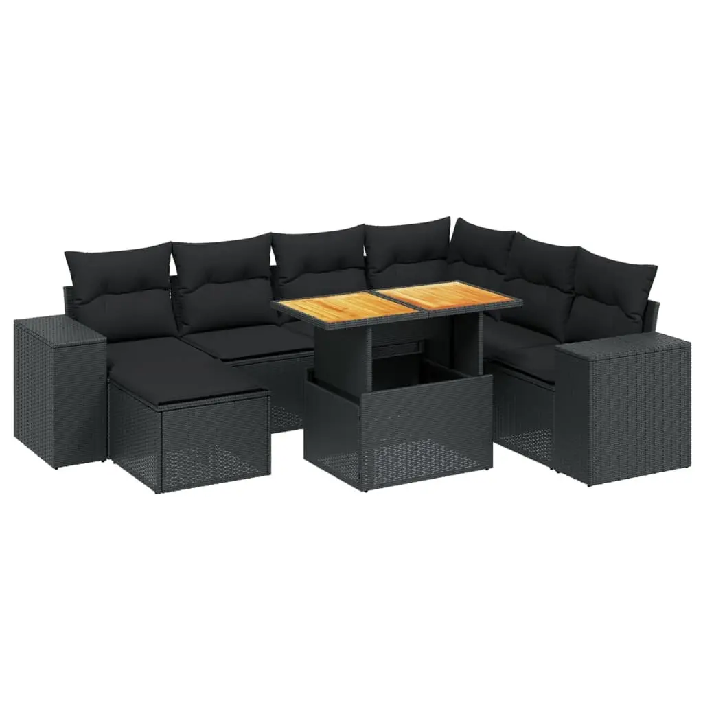 Garden Sofa Set 8 Piece Outdoor Furniture Patio Sectional with Cushions Black
