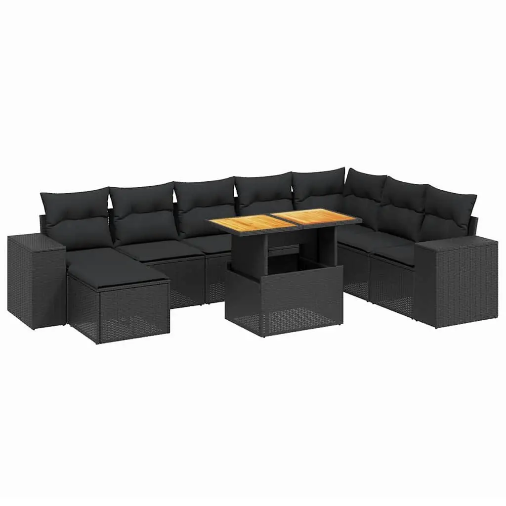 Garden Sofa Set 9 Piece Outdoor Furniture Black Poly Rattan Modular Patio Lounge