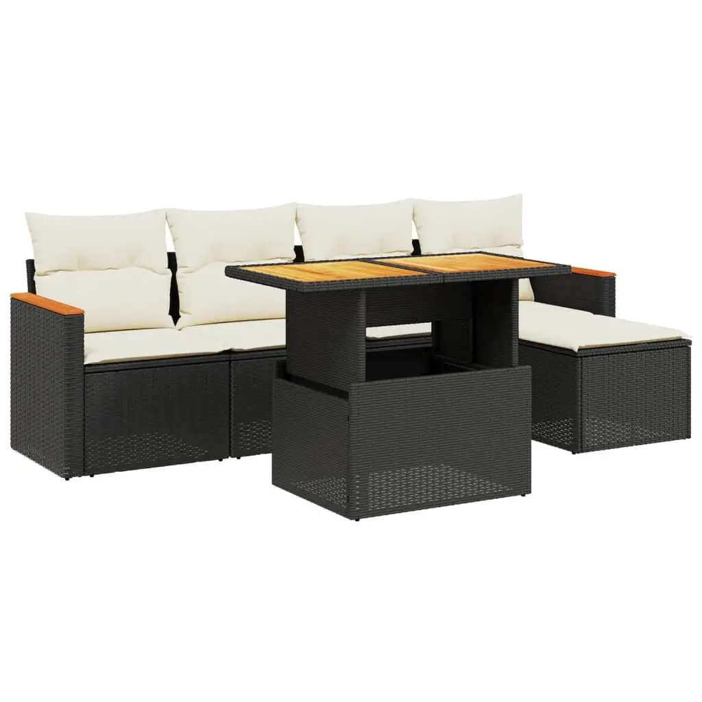 Garden Sofa Set 6 Piece Outdoor Patio Furniture Black Poly Rattan Modular