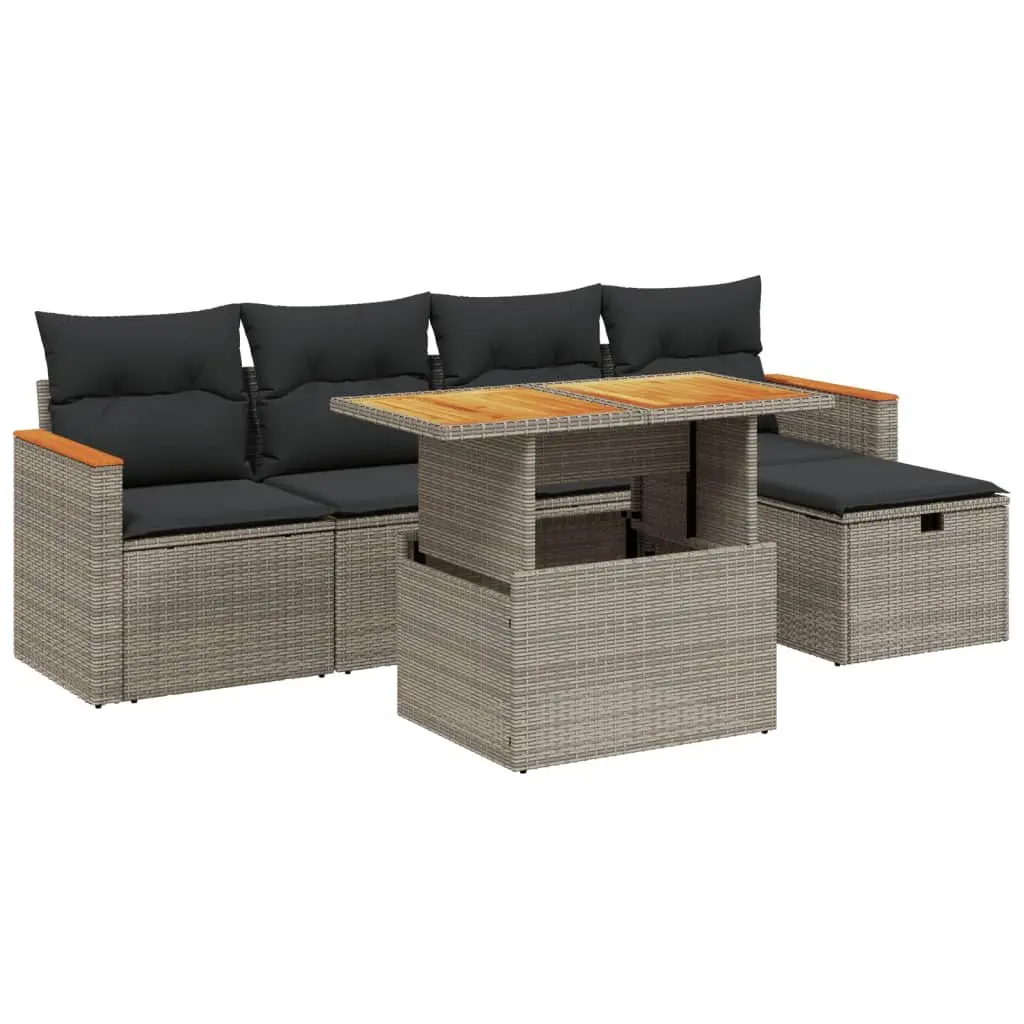 Modular Garden Sofa Set 6 Piece Grey Outdoor Furniture with Adjustable Table and Removable Cushion Covers