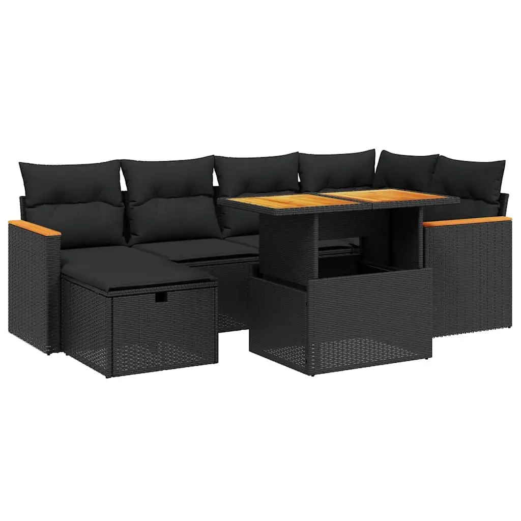 Garden Sofa Set Modular Black PE Rattan 7 Piece Outdoor Furniture Patio Lounge