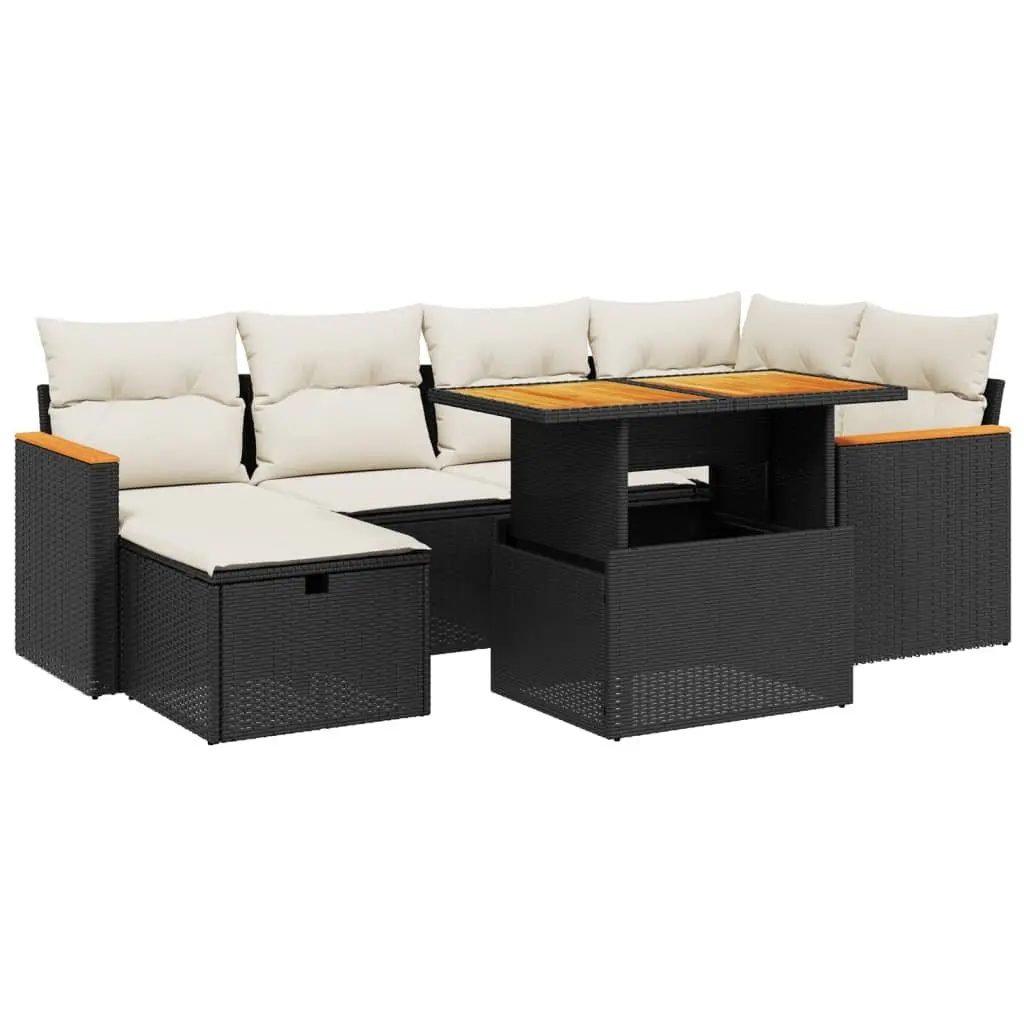Garden Sofa Set 7 Piece Outdoor Furniture Black Poly Rattan Modular Patio Lounge