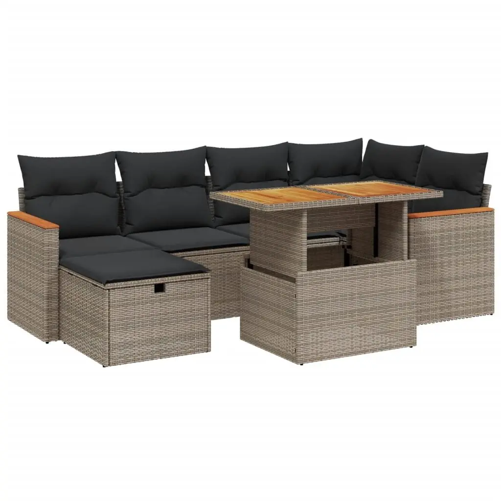 Modular Garden Sofa Set 7 Piece Grey Poly Rattan Outdoor Furniture