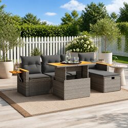 Charming 6 Piece Grey Outdoor Sofa Set for Relaxation