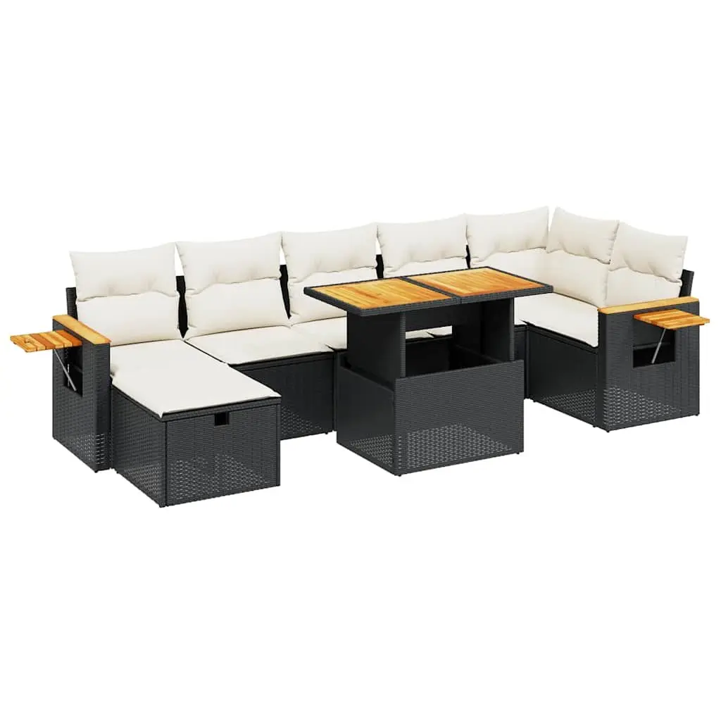 Garden Sofa Set 8 Piece Outdoor Furniture Black Poly Rattan Patio Lounge with
