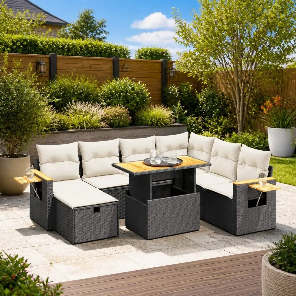 Garden Sofa Set 8 Piece Outdoor Furniture Patio Black Poly Rattan Modular Lounge