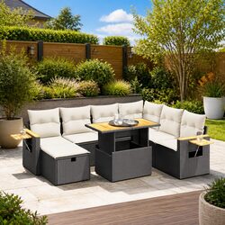 Garden Sofa Set 8 Piece Outdoor Furniture Patio Black Poly Rattan Modular Lounge