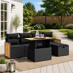 You’ll Love This 6 Piece Black Poly Rattan Sofa Set