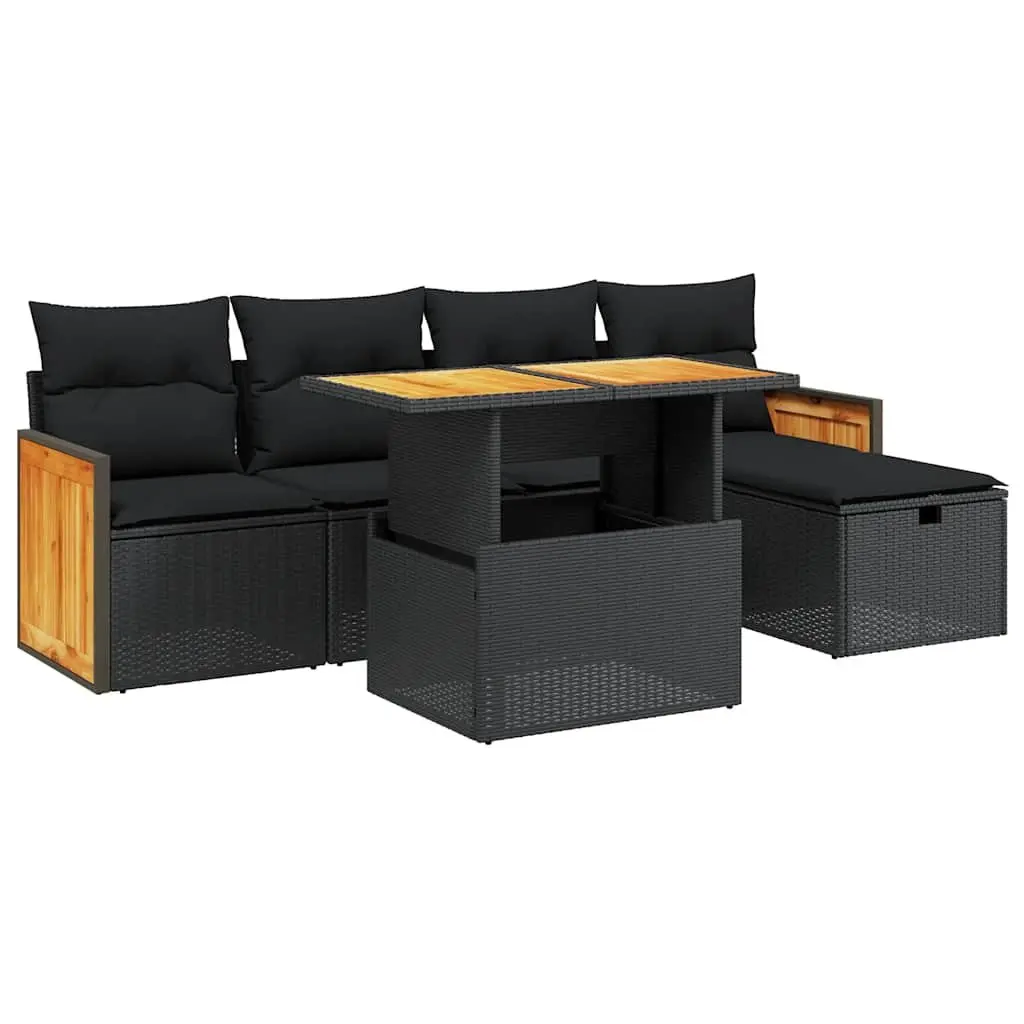 Garden Sofa Set 6 Piece Outdoor Furniture Black Poly Rattan with Cushions
