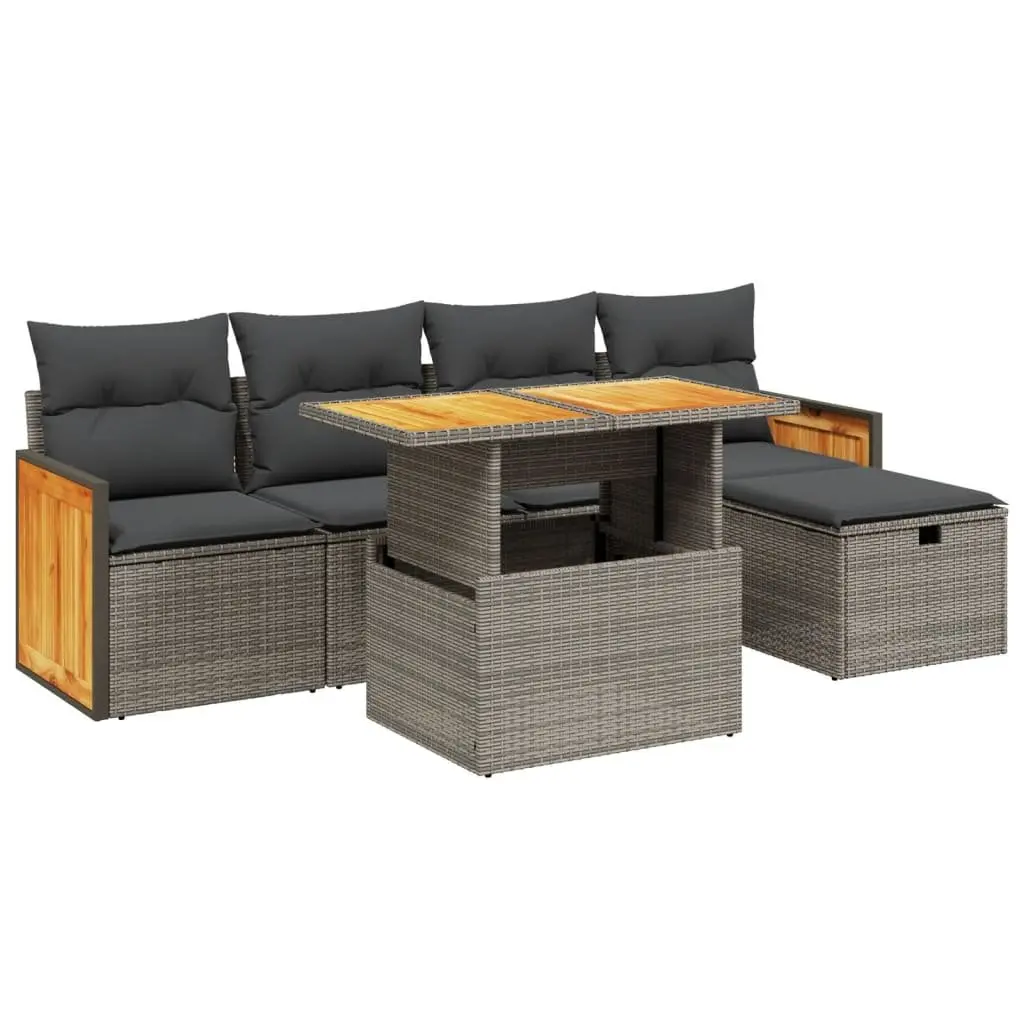 Garden Sofa Set 6 Piece Outdoor Furniture Grey Poly Rattan Modular Patio Lounge