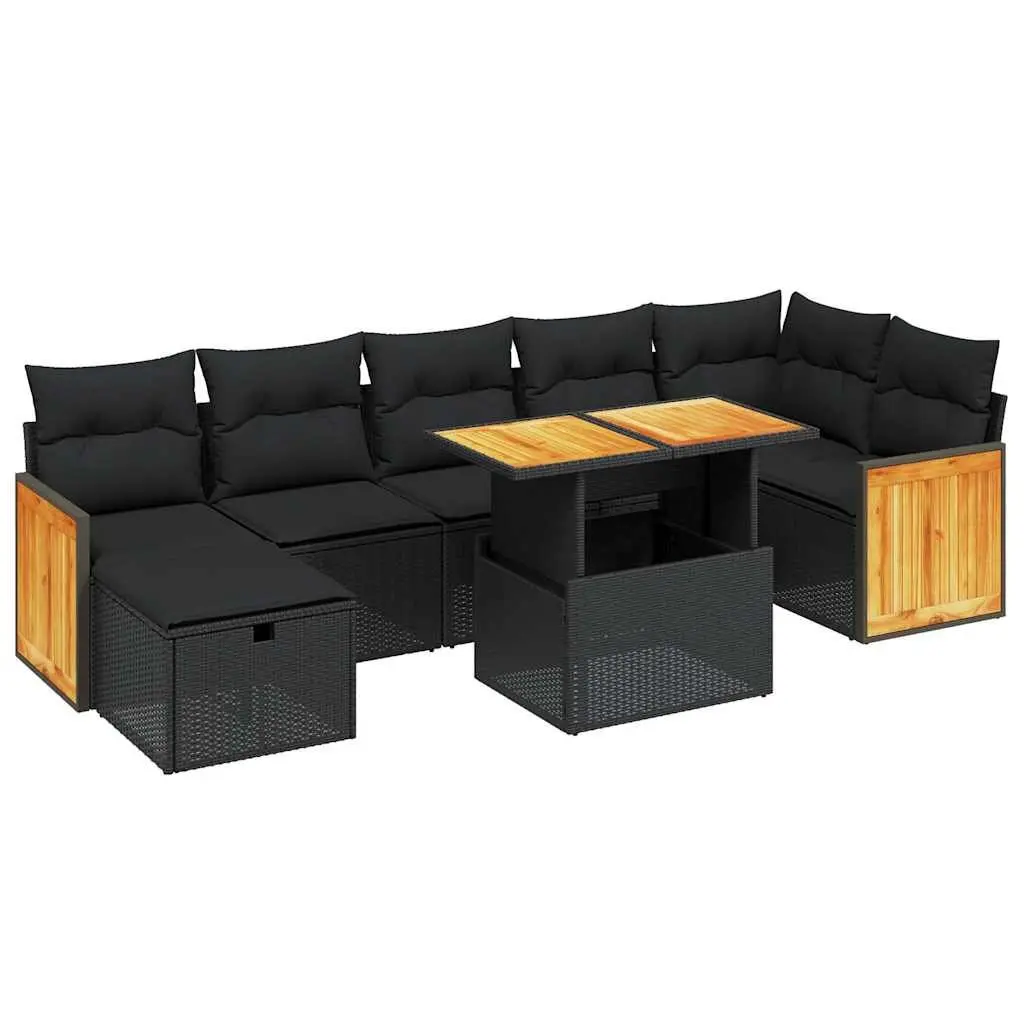 Garden Sofa Set 8 Piece Outdoor Furniture Patio Lounge Black Poly Rattan Modular