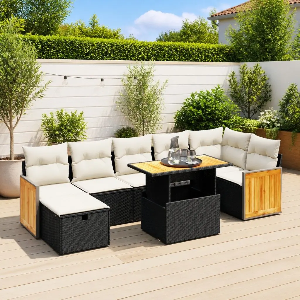 Garden Sofa Set 8 Piece Outdoor Furniture Patio Seating Black Poly Rattan with