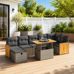 Garden Sofa Set 8 Piece Outdoor Furniture Patio Sectional with Cushions Grey
