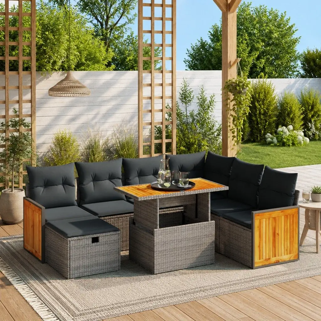 Garden Sofa Set 8 Piece Outdoor Furniture Grey Poly Rattan Modular Patio Seating