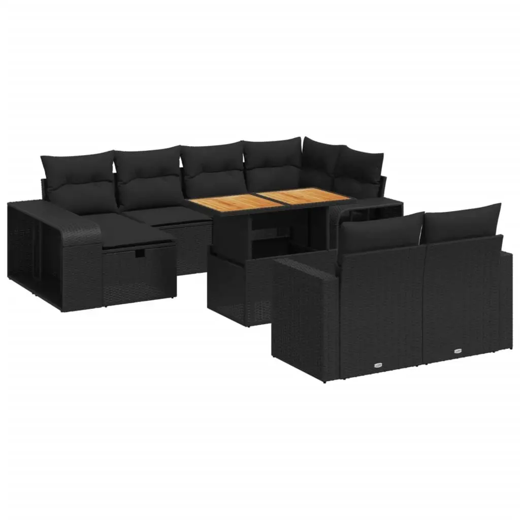 Garden Sofa Set 11 Piece Outdoor Furniture Black Poly Rattan Patio Lounge